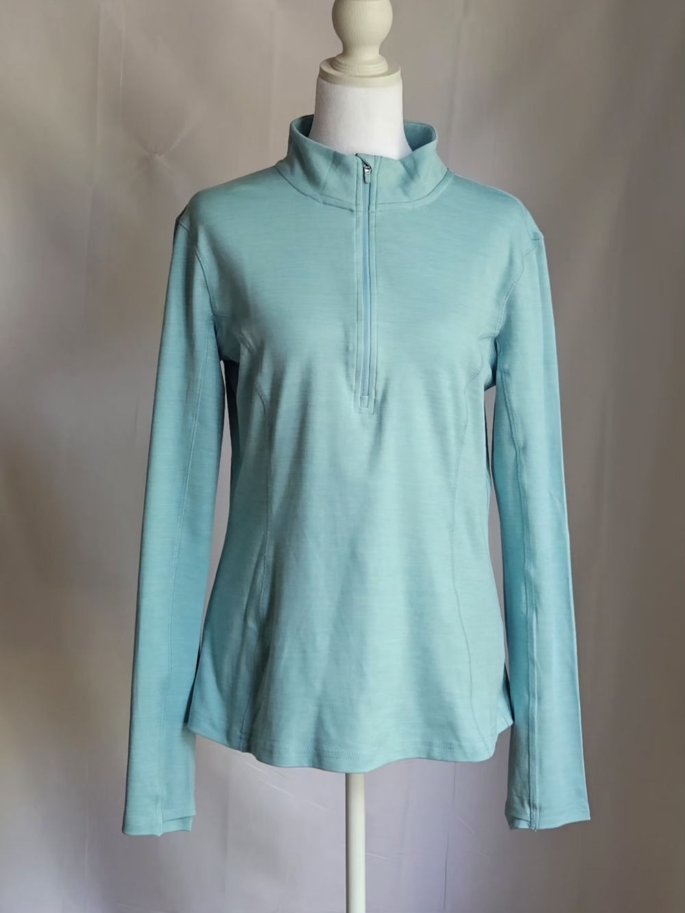 Spyder Active Aqua Mint Heathered 1/4 Zip Pullover Jacket Size M Thumbholes - Picture 2 of 13